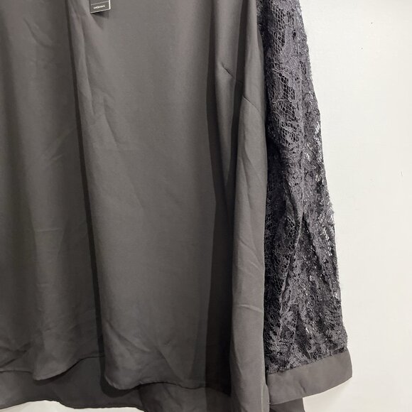 Tahari Top Women 2X Black Sheer Chiffon Lace Sleeve Blouse Pullover Tunic Office - Picture 3 of 12